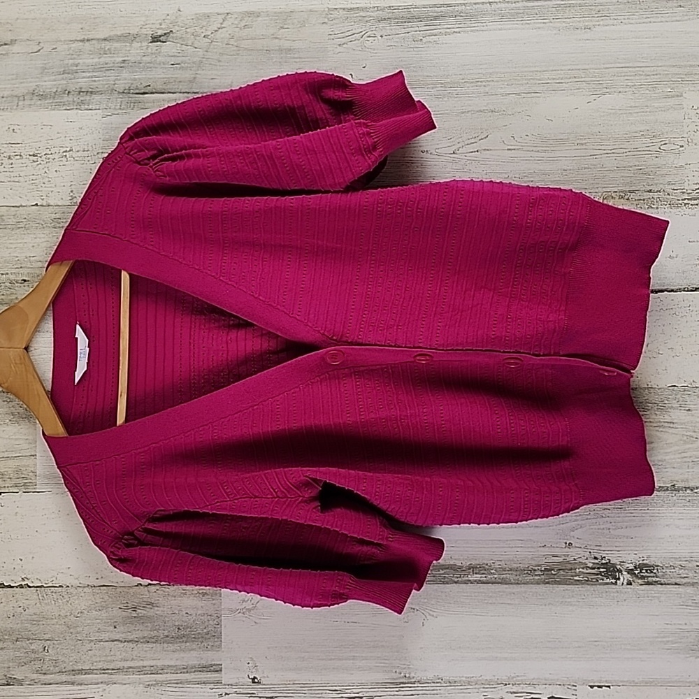 Time and Tru bright Barbie pink vneck button cardigan sweater Size Large 12-14